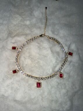 Gold-Tone Ruby Crystal Choker Necklace - Women Jewelry